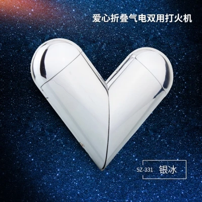 Silver Газовая электрическая складная Зажигалка в форме сердца, USB, Электронная зарядка, дуговая плазменная зажигалка, пламенная Бутановая газовая зажигалка, гаджеты для влюбленных - Цвет: Silver