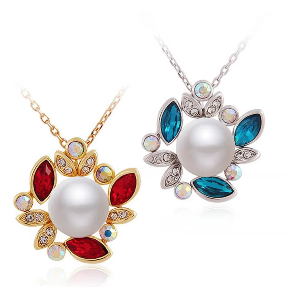 Popular jewelry Oden zircon color crystal pearl necklace European golden woman long pendant | Necklace