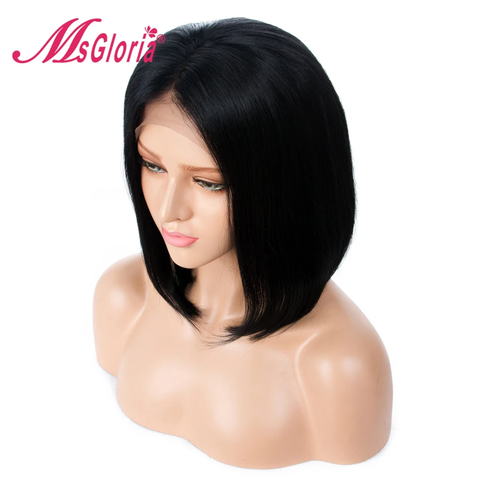 Msgloria, парики из натуральных волос на кружеве, перуанские волосы Remy, короткий Боб, парик для черных женщин, предварительно выщипанные волосы, плотность 150, средняя часть