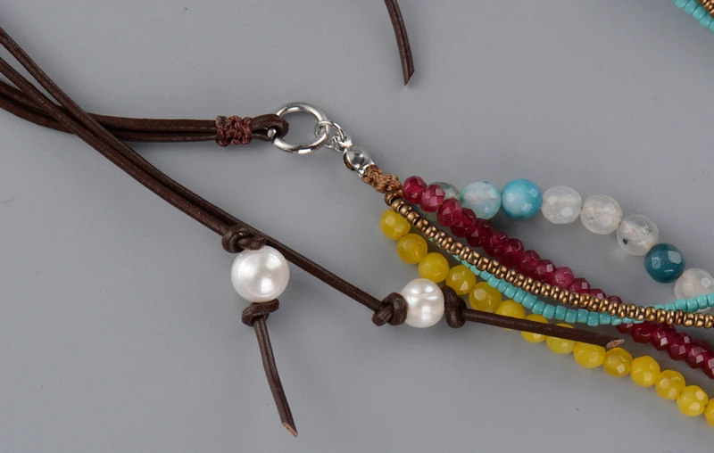 Высококачественные полудрагоценные камни бисер с кожаным жемчугом многослойные