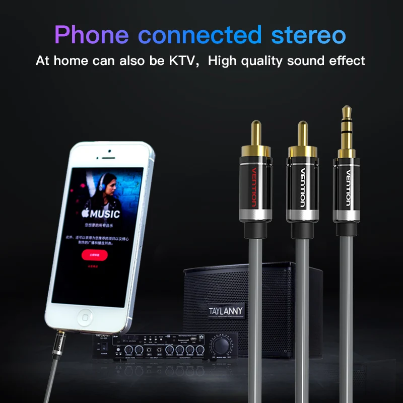 Vention HIFI 3 5 мм Джек 2 RCA аудио кабель позолоченный разъем стерео Aux для дома Театр DVD