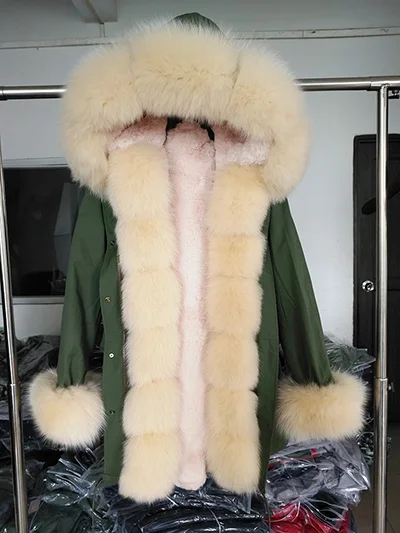 color 5 fox fur Бренд, новинка, длинная камуфляжная зимняя куртка, женская верхняя одежда, толстые парки, натуральный Лисий мех, пальто с воротником, с капюшоном, pelliccia - Цвет: color 5 fox fur