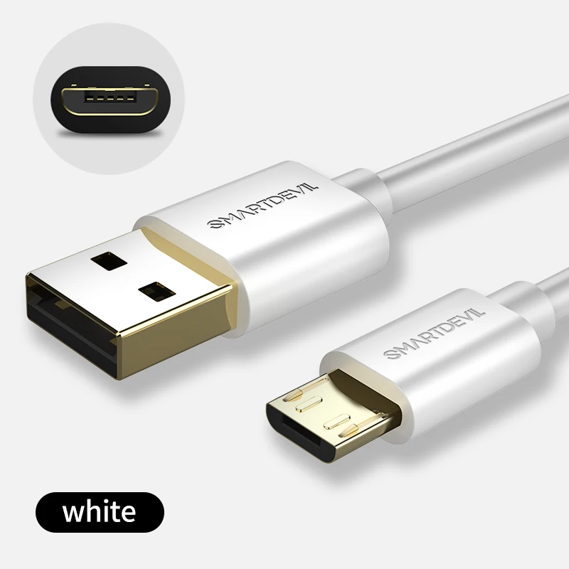 White SmartDevil Micro USB кабель для быстрой зарядки и передачи данных usb кабель Универсальный Для samsung Xiaomi планшет Android, телефон Кабель-адаптер 3A - Цвет: White