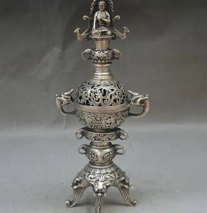 16 &quotТибетский буддизм Серебряный Будда дракон феникс голова льва благовония