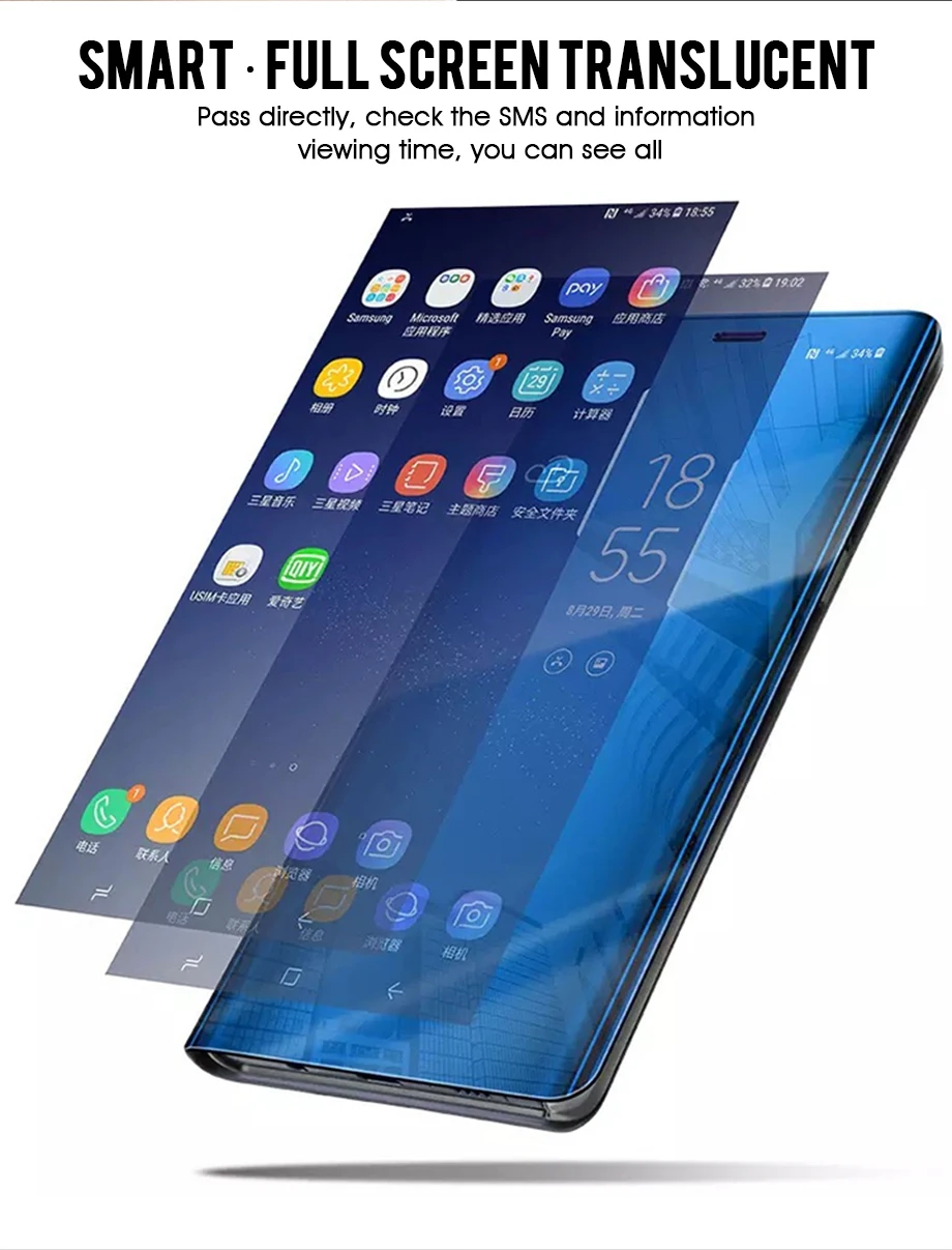 Умный зеркальный флип-чехол для samsung Galaxy A30 A50 A10 S8 S9 Plus Note 9 8 чехол для A3 A5 A7 A6 A8 плюс S7 крышка чехол s
