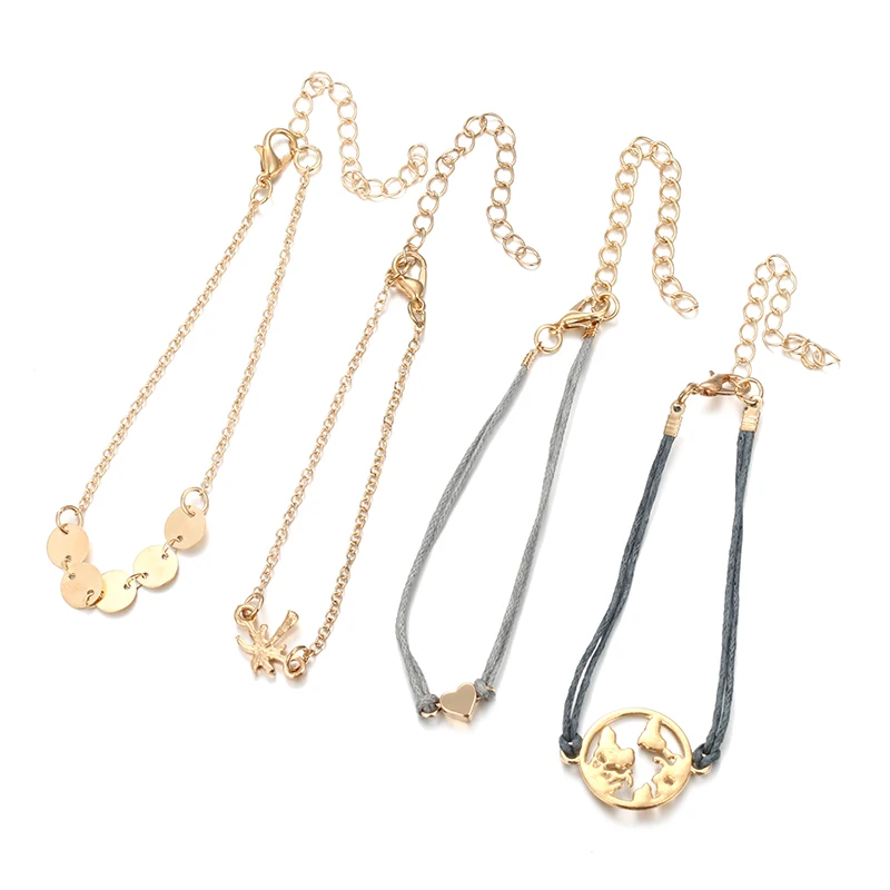 4 шт./компл. из богемного браслета многослойный металлический Регулируемый