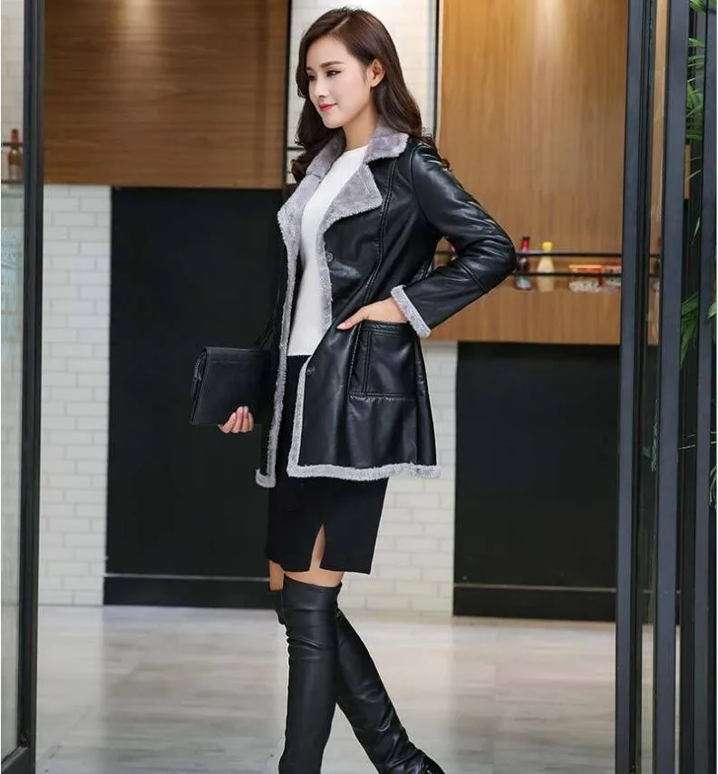 Мотоциклетная куртка из искусственной кожи зимняя бархатная 4XL | Женская одежда