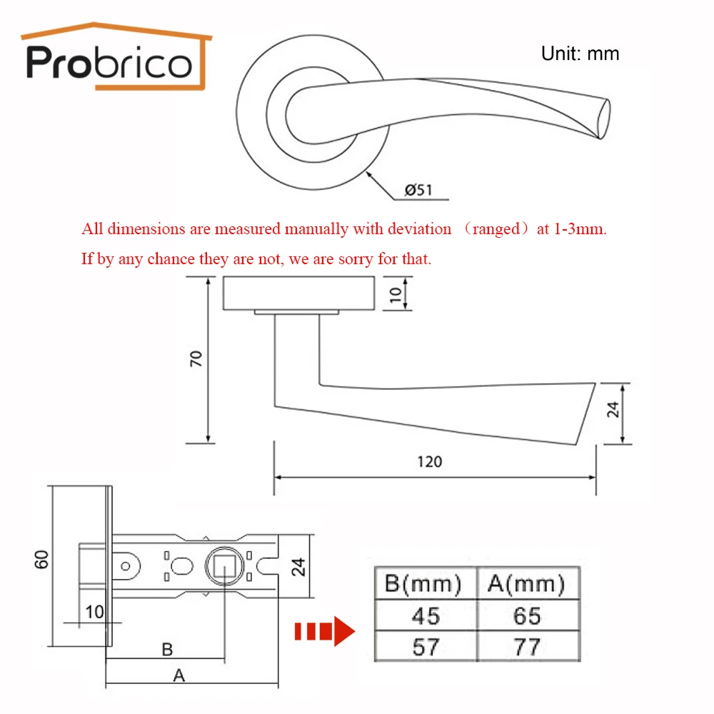 Probrico дверная ручка без ключа замок проездной двери рычаг с защелкой замки handleset для прохода кухня межкомнатные двери оборудования
