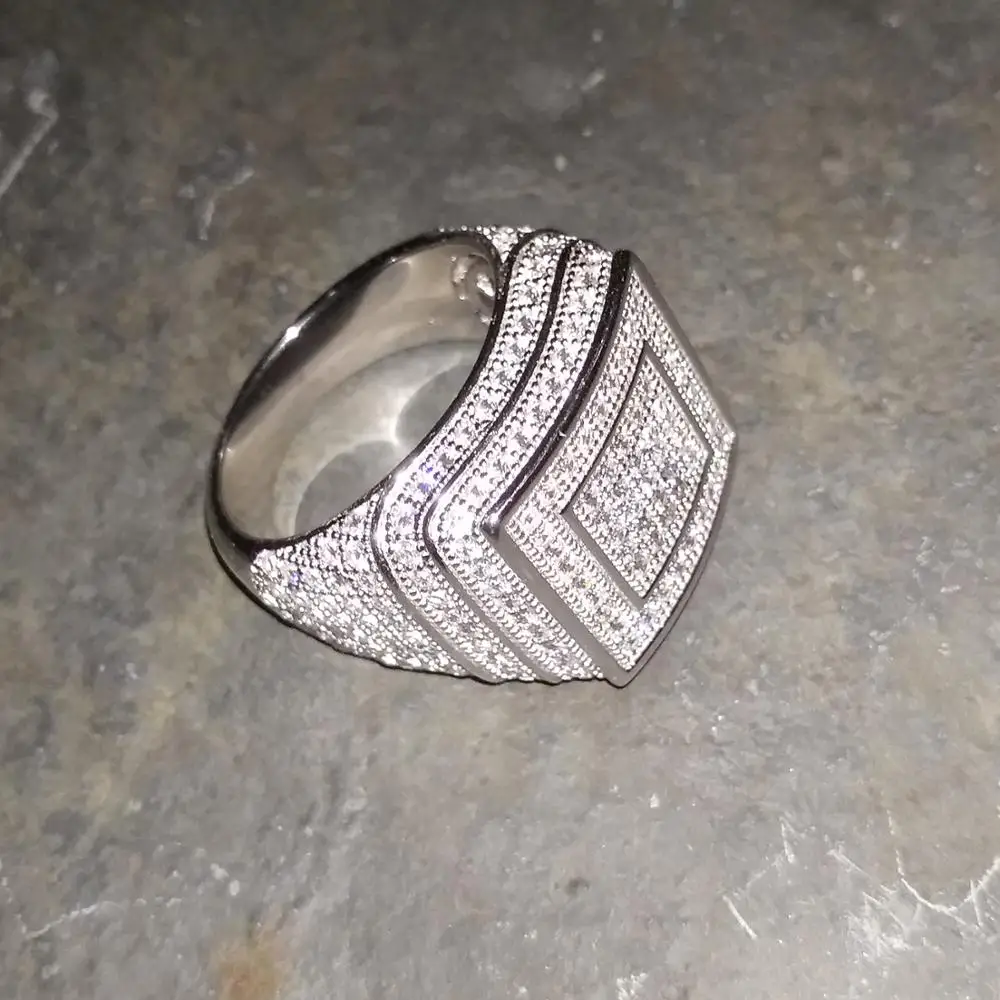 VANAXIN 925 серебряных колец для мужчин Bling CZ Большие кольца панк полное украшенное кубическими камнями циркония модные ювелирные изделия Свадьба подарочная коробка