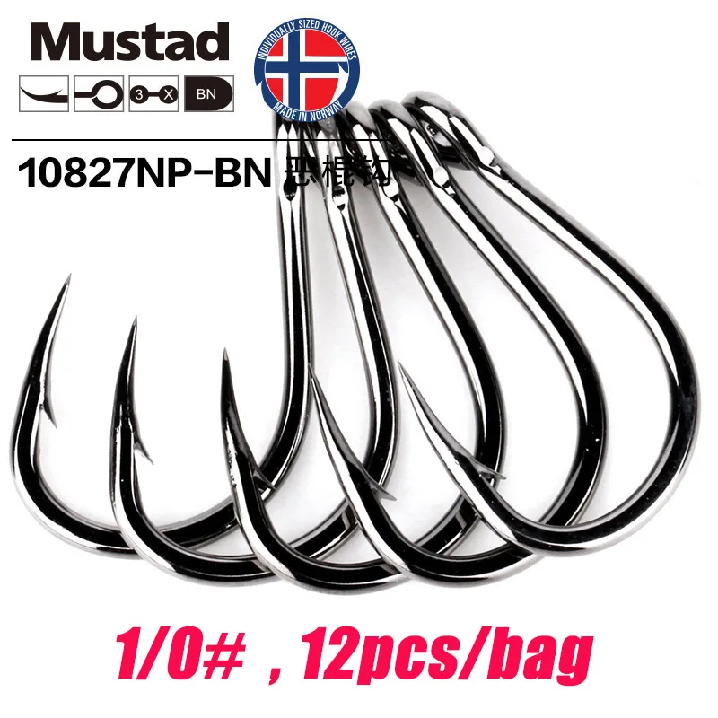 1-0 Mustad норвежский рыболовный крючок, супер мощный большой размер, круглые рыбные крючки, 1#-12/0#, 10827NP-BN - Цвет: 1-0