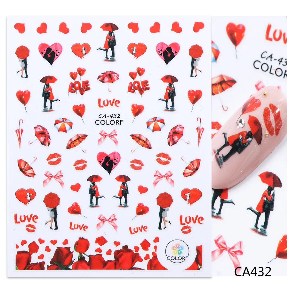 1 шт., стикеры 3D на ногти Nail Art, романтические наклейки на День святого Валентина, слайдер, губы, цветы, для путешествий, Переводные фольга, наклейки, французский маникюр, LACA428-436