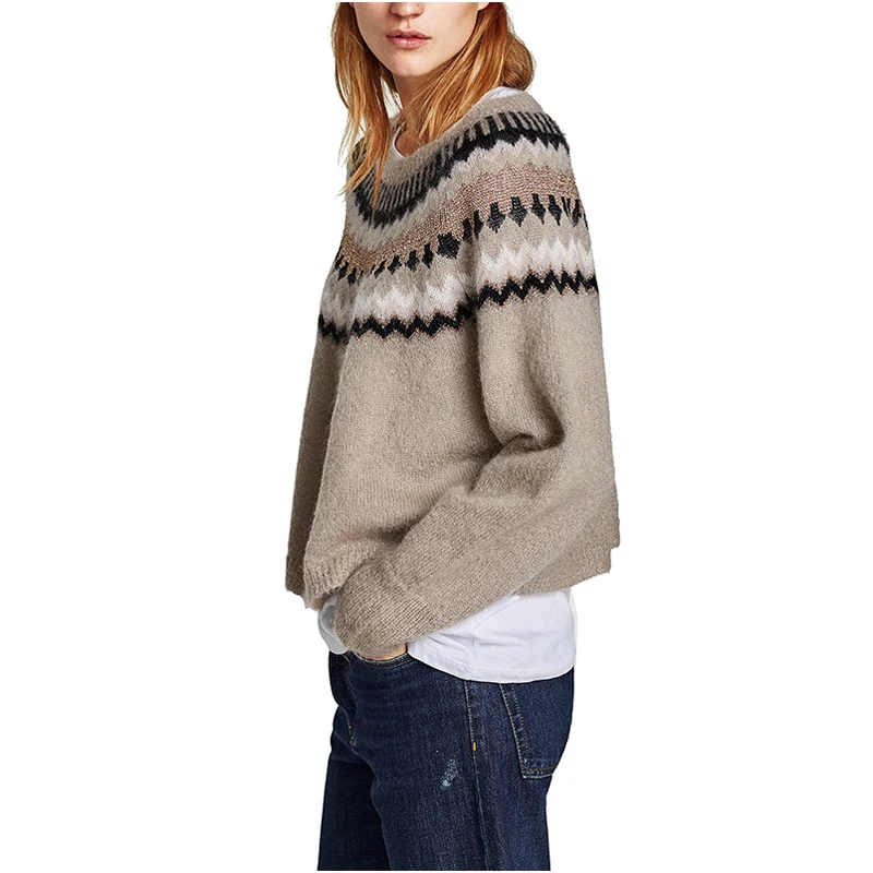 NYMPH женский свитер пуловер базовый вязаный хлопковый топ жаккардовый джемпер с