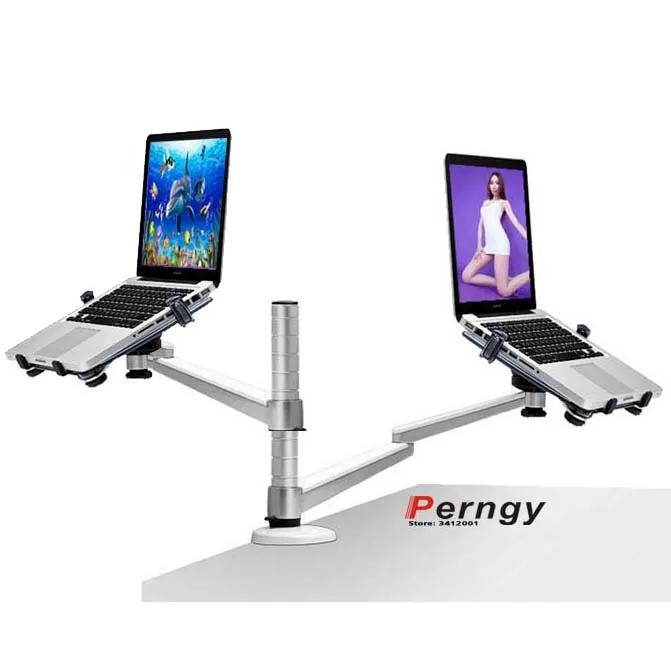 OA-11SX aluminum alloy 2 In 1 Bracket adjustable Dual Arm double laptop desktop stand Holder For 15 inch Laptop