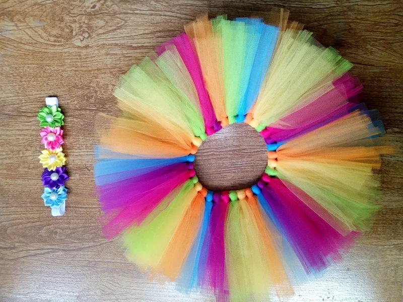 Юбка-пачка в Радужном стиле для маленьких девочек Повязка на голову с цветочным