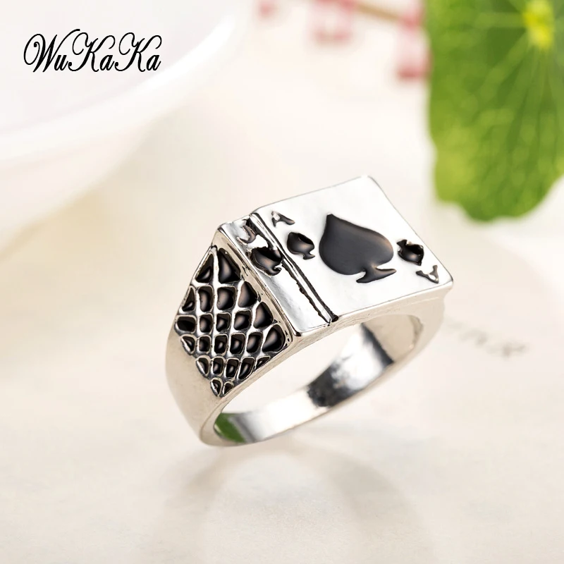 

Wukaka Fashion Black Poker A Man Ring Stainless steel Rings Enamel J Card Couples Ring for Women Men Jewelry 2019