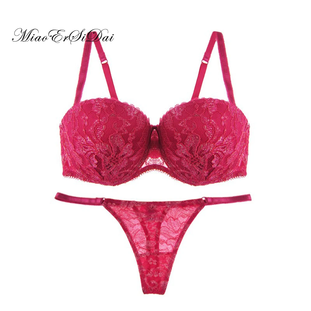 

Sexy bra set red gold lace underwear 1/2 cup B C D cup 34 36 38