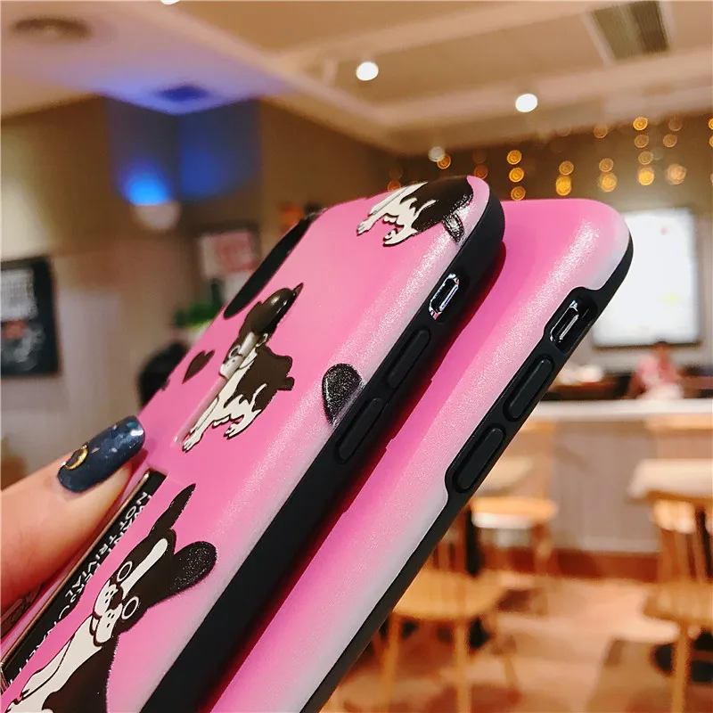 Cover For iPhone X Case Silicone 6 6S 7 8 Plus XR XS Max Cute Pink Stealth Bracket With Finger Ring Coque |