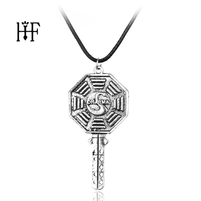 Винтажное классическое ожерелье с подвеской в форме ключа, лебедь из «потерянного» Дхармы, восьмиугольный символ, ожерелье, веревочная цепочка, ожерелье