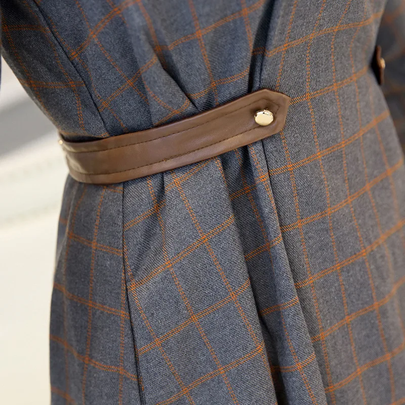 Длинное платье с круглым вырезом и узором в клетку осень 2020|big dress|fashion long dresslong dress |