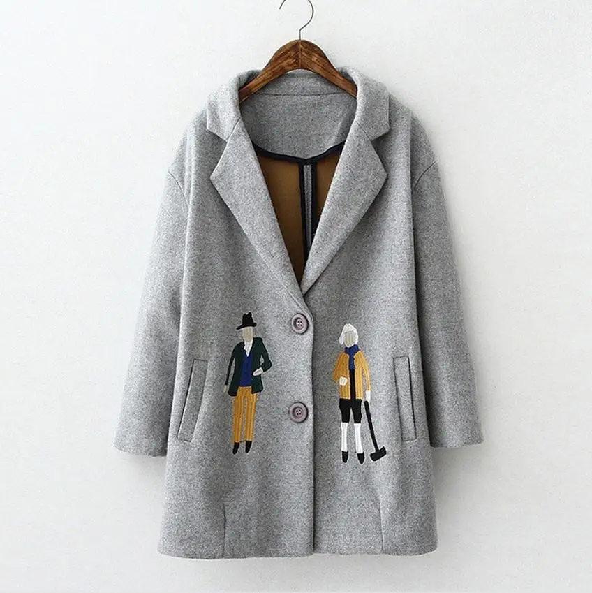 Осень 2020 Женское шерстяное пальто Европейская мода Брендовое с мультяшной
