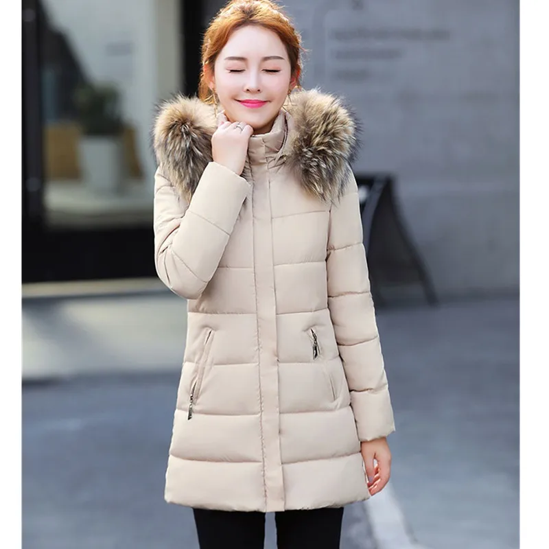 YAGENZ Autumn Winter Cotton clothing Jacket Long section large size Fashion Womens Keep warm Fur collar Hooded Coat 614 | Женская одежда