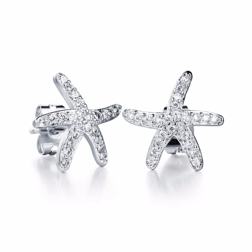 1 пара Серьги Стад Starfish женские серьги Сладкий Мода Звезды леди горный хрусталь