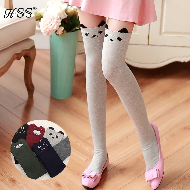 

Winter cartoon panda ears stockings Cotton jacquard knee Women stockings