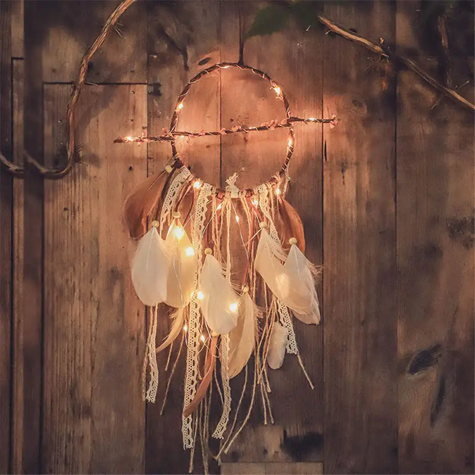 Dream catcher 11 Ловец снов из перьев Детские Мобильный светодиодный сказочные светильники с питанием от аккумулятора висячие украшения свадебные Украшения в спальню в стиле «Бохо Детские декорации - Испускаемый цвет: Dream catcher 11