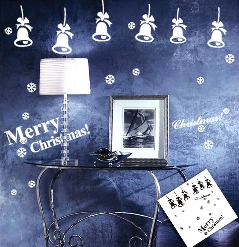 merry christmas bells wall stickers christian room home decorations 01. diy vinyl xmas decals festival mual art posters 5.0 | Дом и сад