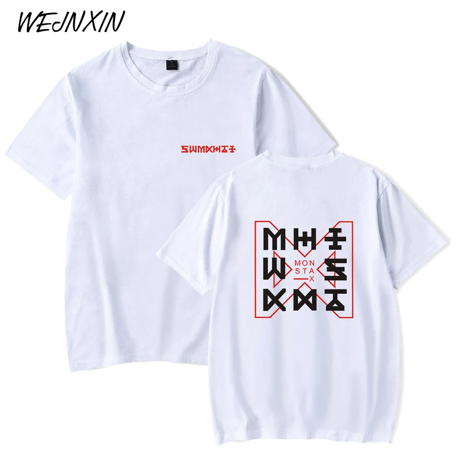 VAGROVSY Kpop MONSTA X, новинка, футболка с логотипом, для женщин и мужчин, хип-хоп, хлопковая футболка, летняя, с круглым вырезом, с коротким рукавом, MONSTA-X, Camiseta Feminina