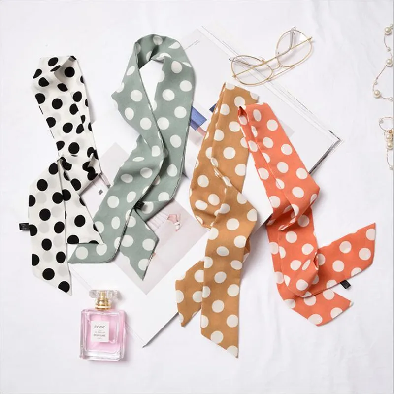 Женский винтажный шелковый шарф в горошек полоску| |