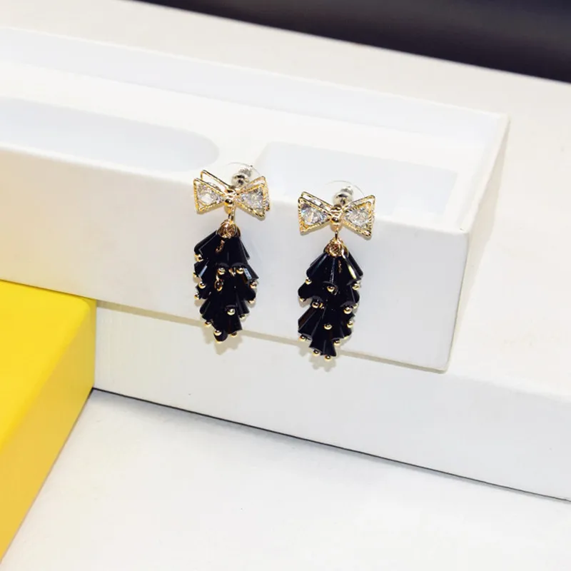 Женские серьги с кисточками и кристаллами Ajojewel бантом из циркония розового