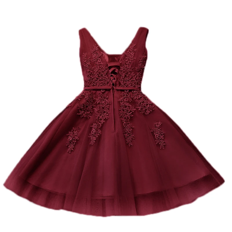 Мини короткие платья 2017 тюль аппликации Вырез V бальное платье с кружева Пышние