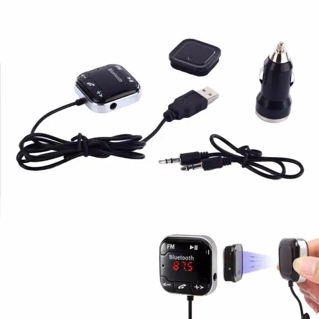 Черный FM передатчик MP3 плеер Беспроводной ЖК-дисплей USB Зарядное устройство Bluetooth FM автомобильный комплект с аудиокабелем громкой связи Bluetooth MP3 плеер - Название цвета: Черный