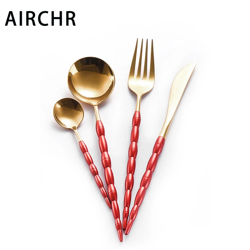 Столовые приборы из нержавеющей стали 304 Красное золото западное серебро