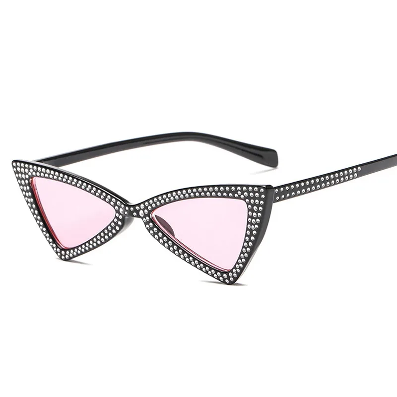 ALIKIAI Diamond Triangle Sunglasses Women Brand Luxury Crystal Cat Eye Ladies Small Black Angry Sun Glasses Oculos | Аксессуары для