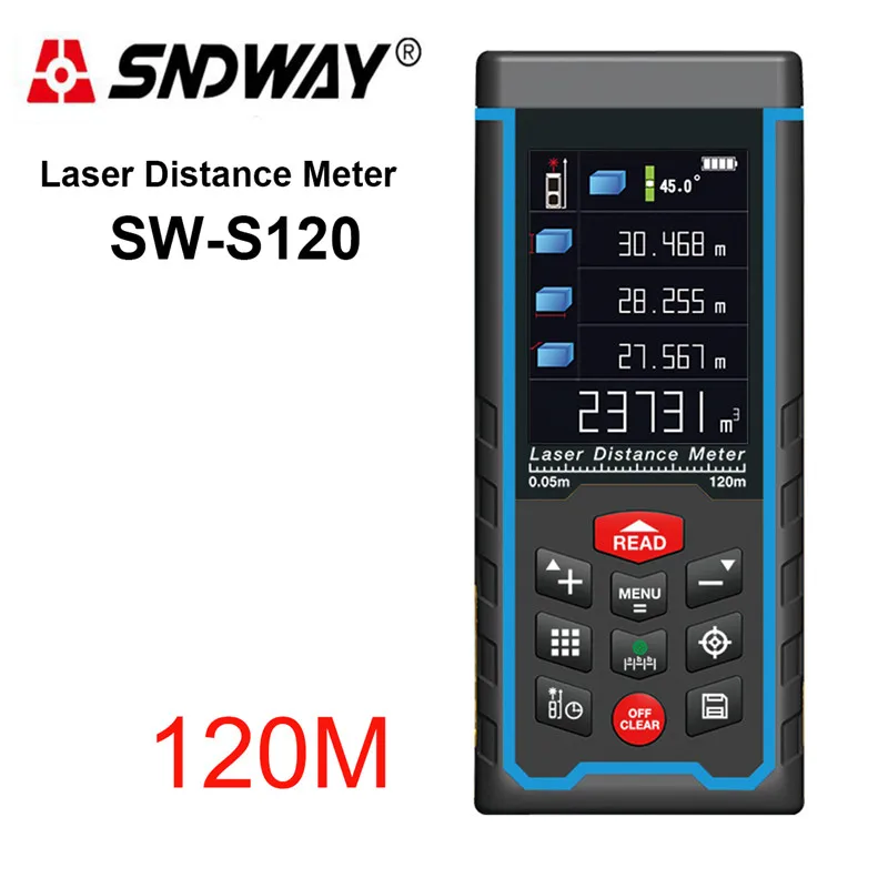 SNDWAY SW-S120 перезаряжаемый 120 м цветной дисплей высокоточный лазерный дальномер Расстояние метр Лазерная Лента Измеритель дальномер