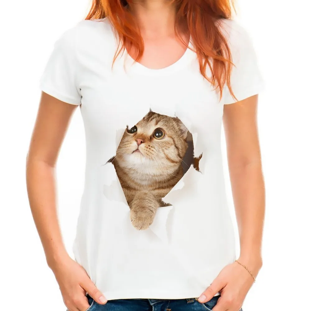 Фото Яркая забавная футболка с 3d изображением милой оранжевой кошки из серии break out