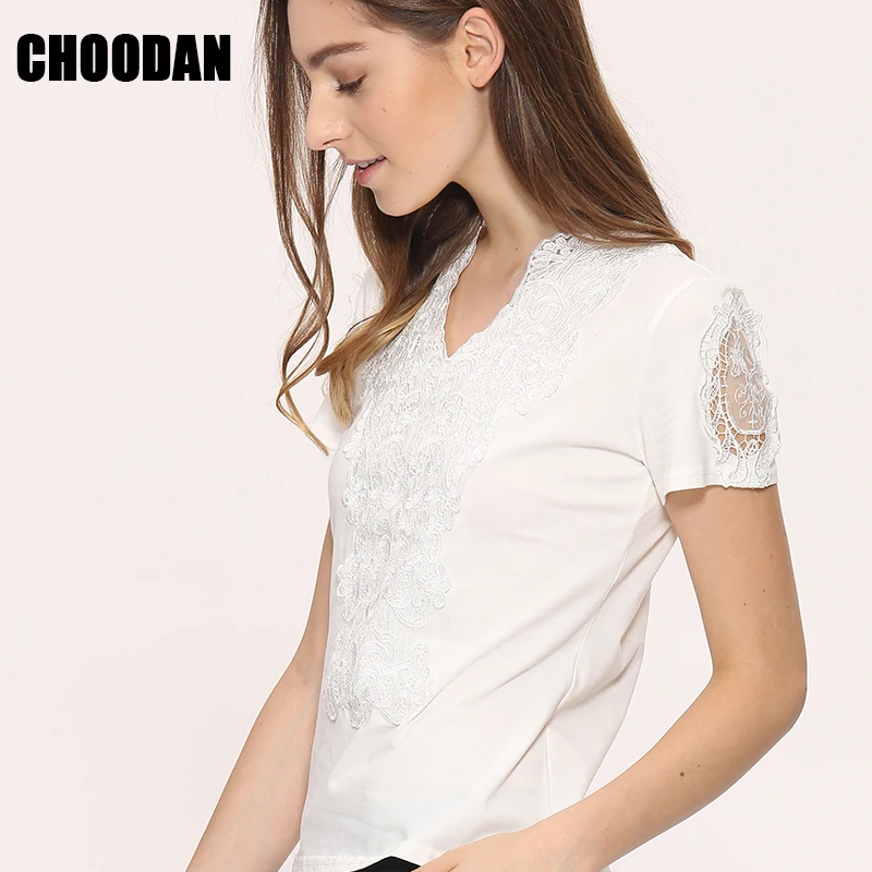 Женская кружевная блузка Blusa белая из хлопка с кружевом элегантная рубашка