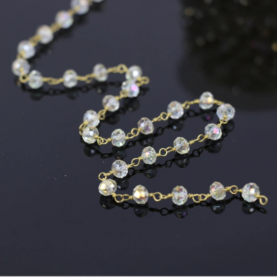

5Meter,DIY Rosary Style Beaded Chain,Tone Wire Wrapped yellow Faceted Glass Beads,Chain Beaded Necklace bracelet Jewelry making