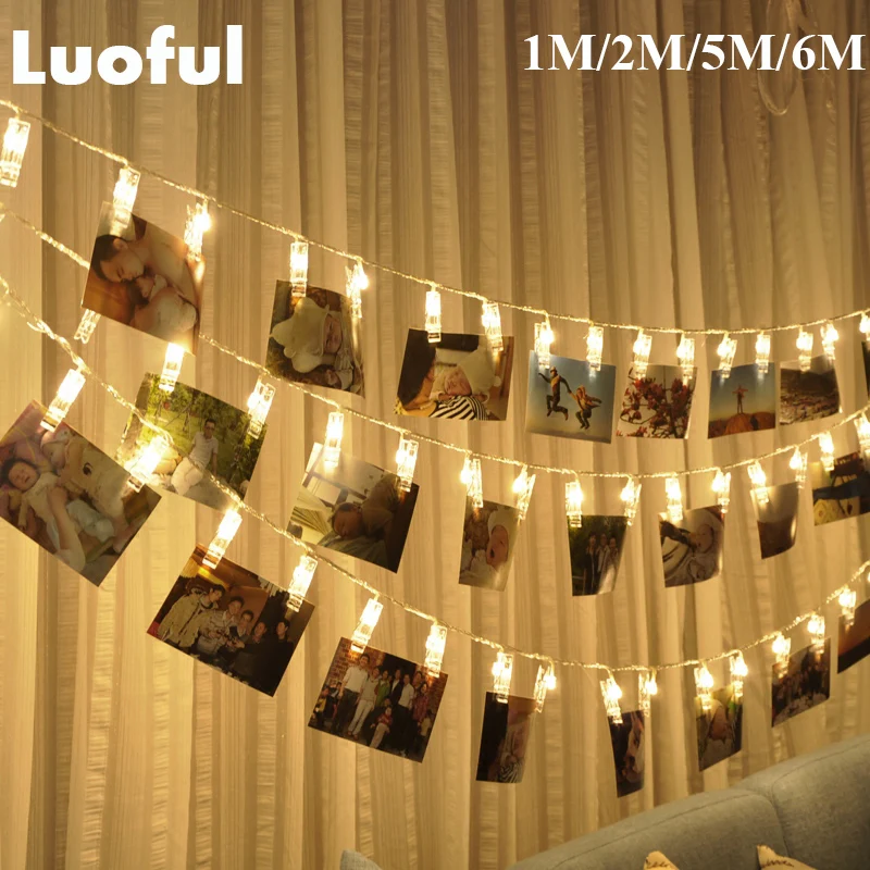 20 40 50 LED Garland Card Photo Clip String Wedding Fairy Lights Battery Powered Christmas Garlands New Year Decoration | Освещение