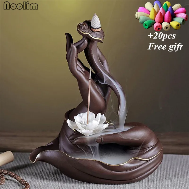 Будда ручной Лотос дзен задний поток курильница креативный водопад