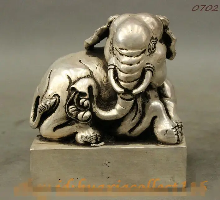 Chinese Silver Bronze Dynasty Palace JiXiang Elephant Statue Seal Signet Stamp | Дом и сад