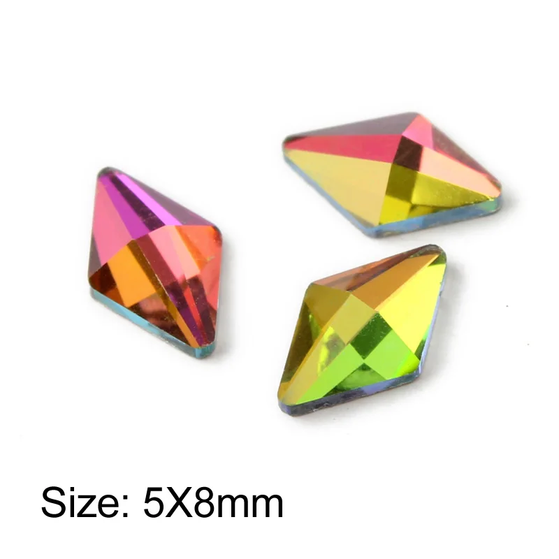 Rhombus 5X8mm Горячая Распродажа, 3D Стразы для дизайна ногтей, радужные необычные стеклянные хрустальные камни для рукоделия, художественное оформление ногтей - Цвет: Rhombus 5X8mm