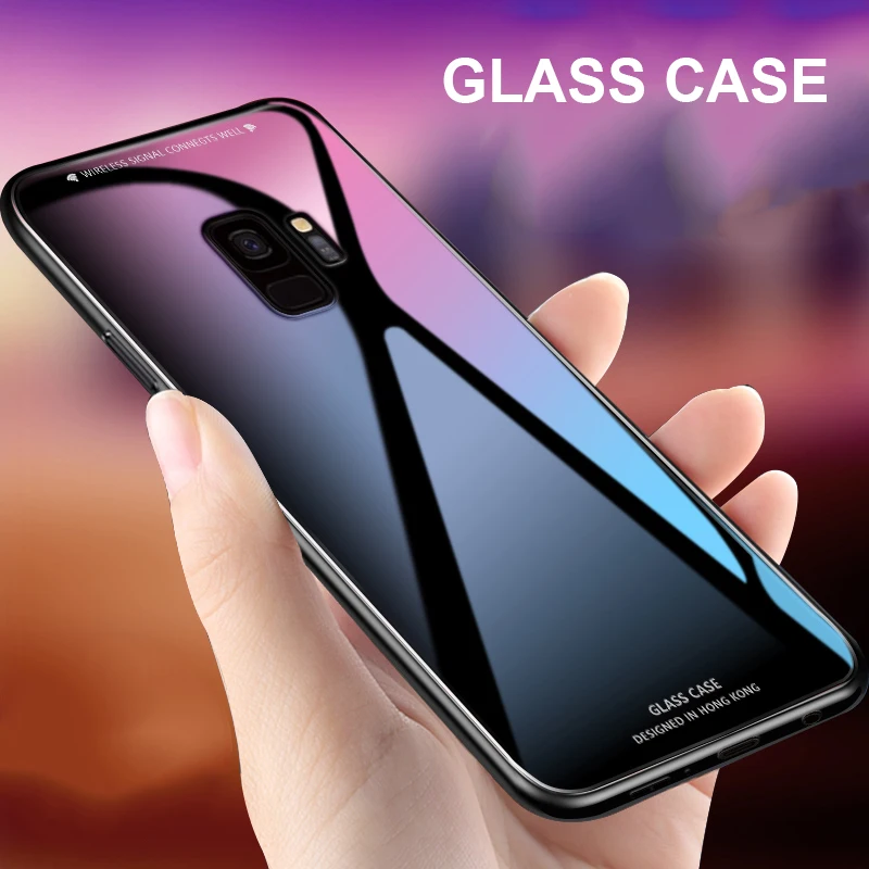For Samsung Galaxy A7 2018 Case Luxury Slim Glossy Tempered Glass Silicone Bumper Hard Cover A750 A8 Plus |