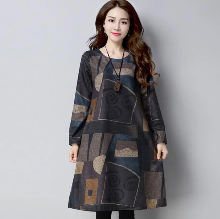 Зимнее женское Шерстяное платье большого размера с длинным рукавом новинка