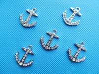 10pcs silver tonewhite k metal anchor pendant charmfindingdotted with 18pcs white rhinestonediy jewellerry accessory