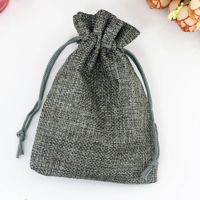 

50pcs/lot Gray Color Jute Bag 15*20cm Cute Drawstring Gift Bag Wedding Storage Bracelet Candy Jewelry Packaging Bag Linen Bags