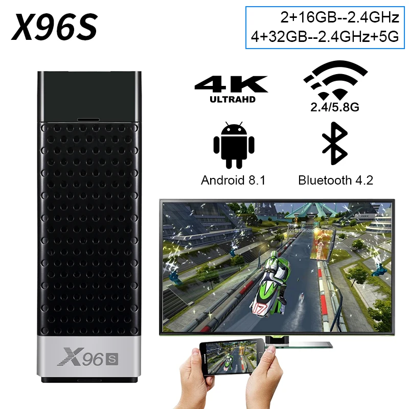 ТВ-палка X96S, умные фильмы и Android 8,1, четырехъядерный процессор Amlogic S905Y2, Wifi, 4 Гб ОЗУ, 32 Гб ПЗУ, Bluetooth 4,2, 4K HD, смарт-ТВ-приставка PK
