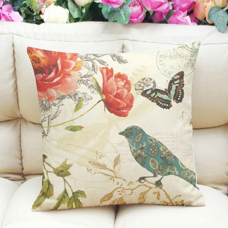 

Oil painting birds rural style flax pillowcase pillows on the sofa cushion for leaning on custom without the core